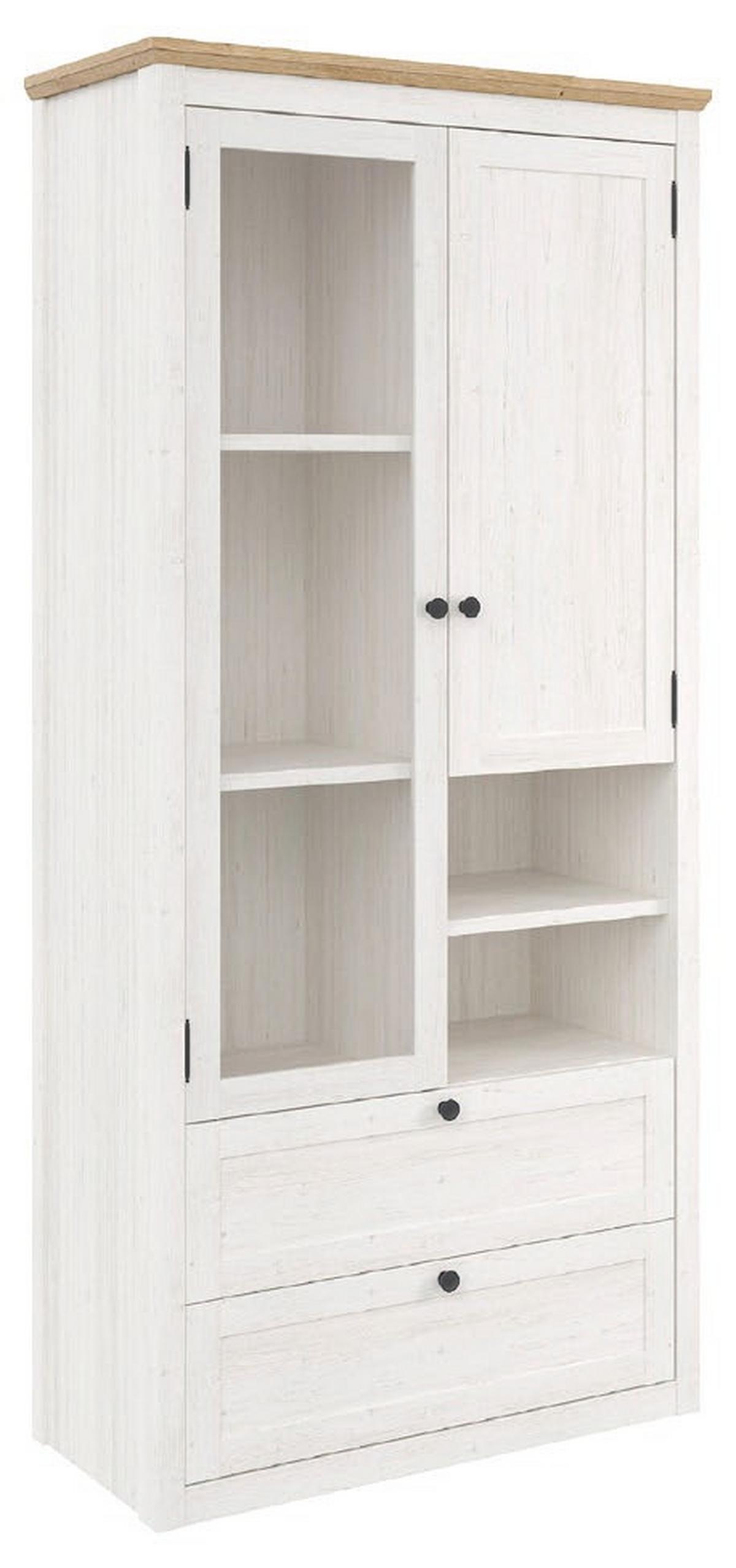 Vitrine Korsika Eichefarben/Weiß - Eichefarben/Schwarz, ROMANTIK / LANDHAUS, Glas/Holzwerkstoff (90/195/43cm) - Mömax