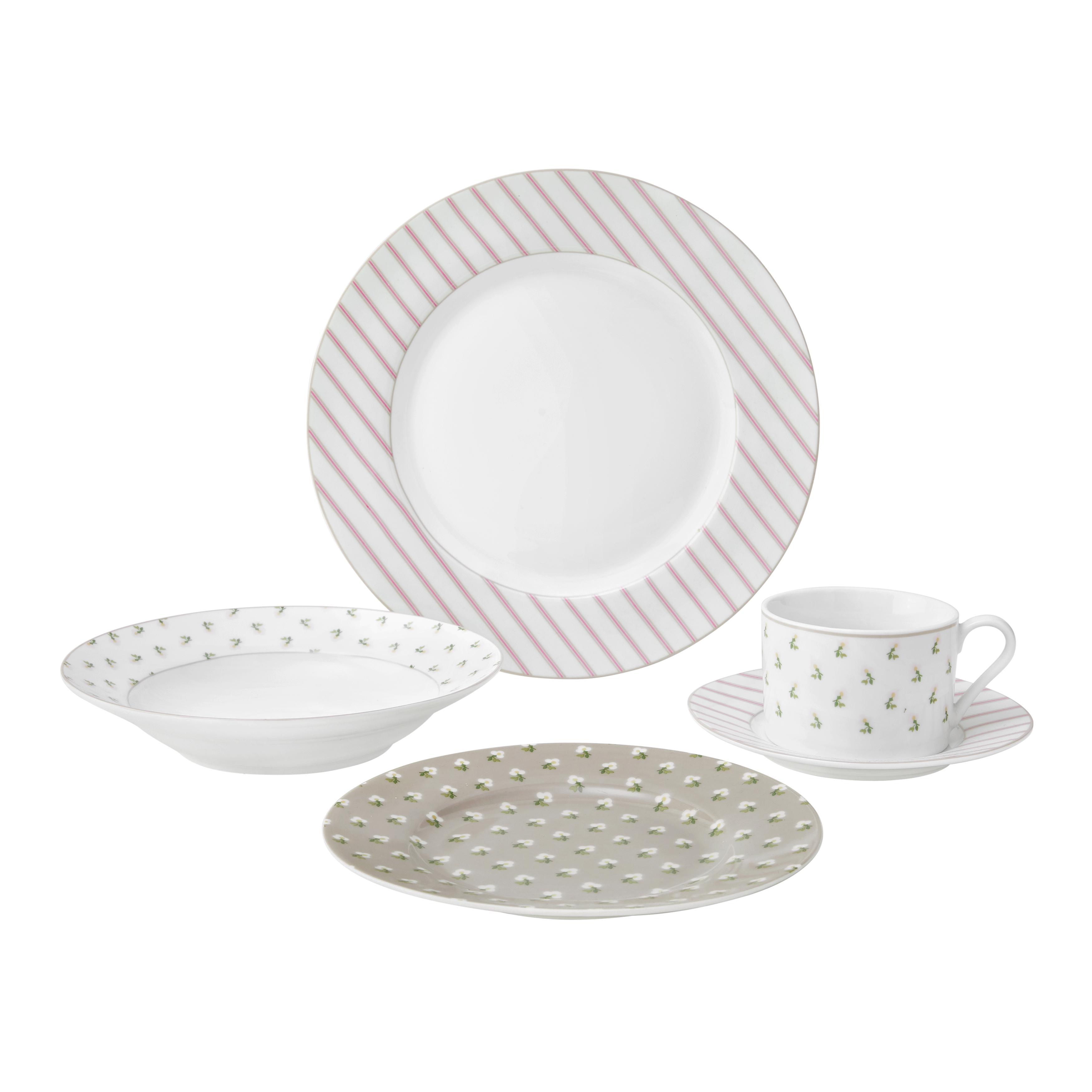 Kombiservice aus Porzellan 30-teilig ''Maisie'' - Rosa/Weiß - Bessagi Home