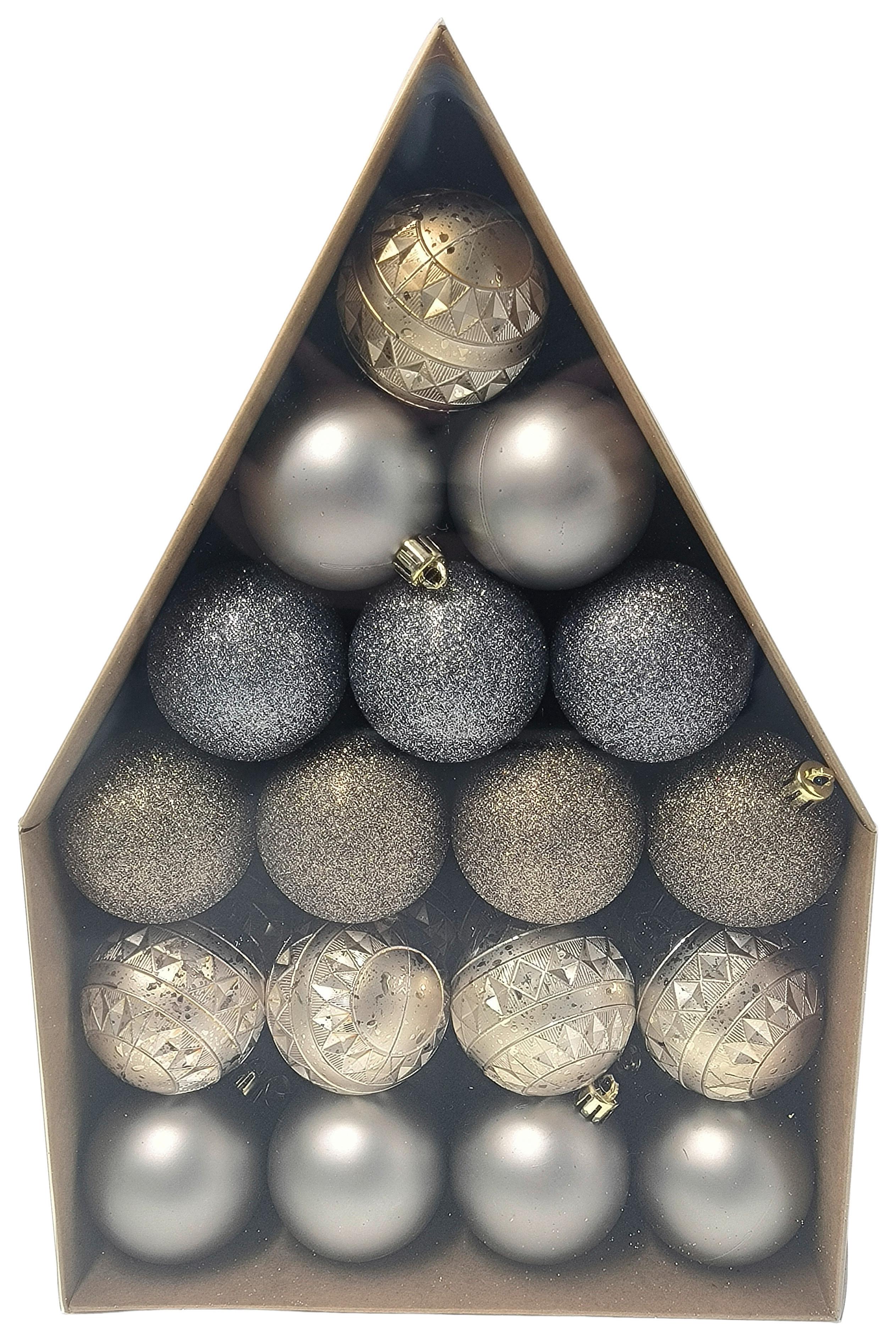 Christbaumkugel-Set Grau/goldfarben 36-Teilig - Goldfarben/Grau, Konventionell, Kunststoff (6cm) - Mömax