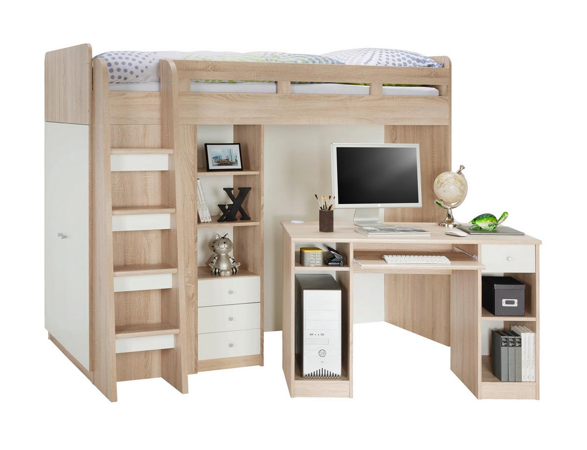 Stauraumbett in Weiss/Sonoma Eiche 'Unit' - Eichefarben/Weiß, MODERN, Holzwerkstoff (90/200cm) - MID.YOU