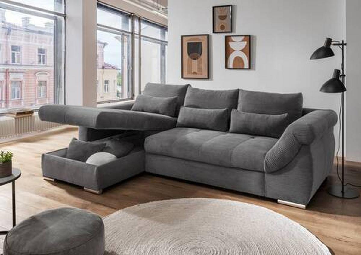 Wohnlandschaft Frederico Grau Cord - Chromfarben/Grau, MODERN, Holz/Textil (188/302cm) - MID.YOU