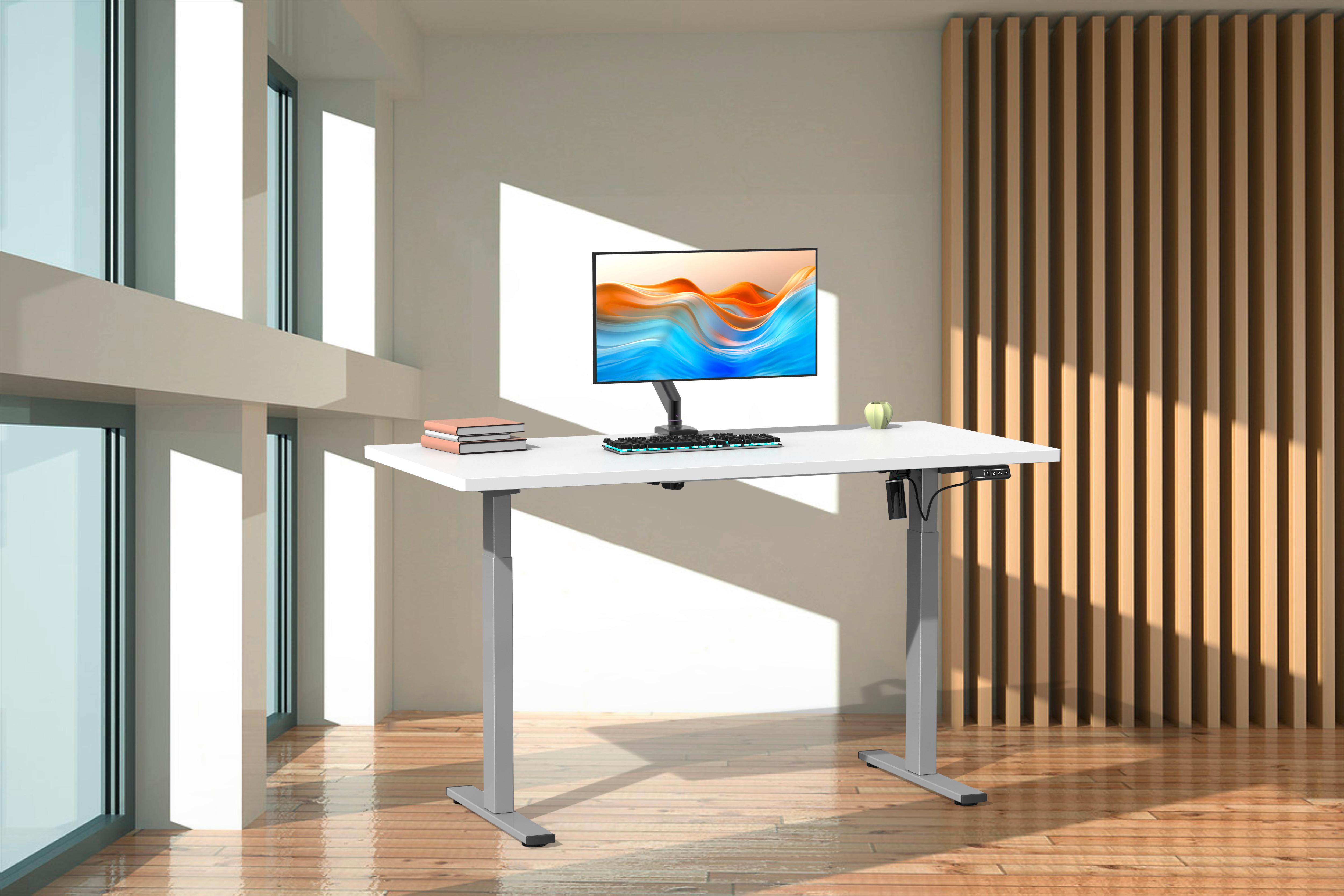 SCHREIBTISCH E-LONA - Weiss/Silberfarben, Design, Holzwerkstoff/Metall (140/71/80cm) - MID.YOU
