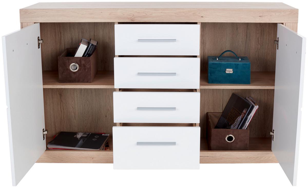 Komoda Malta - bijela/boje hrasta, Moderno, drvni materijal/plastika (138/86/35cm) - Modern Living
