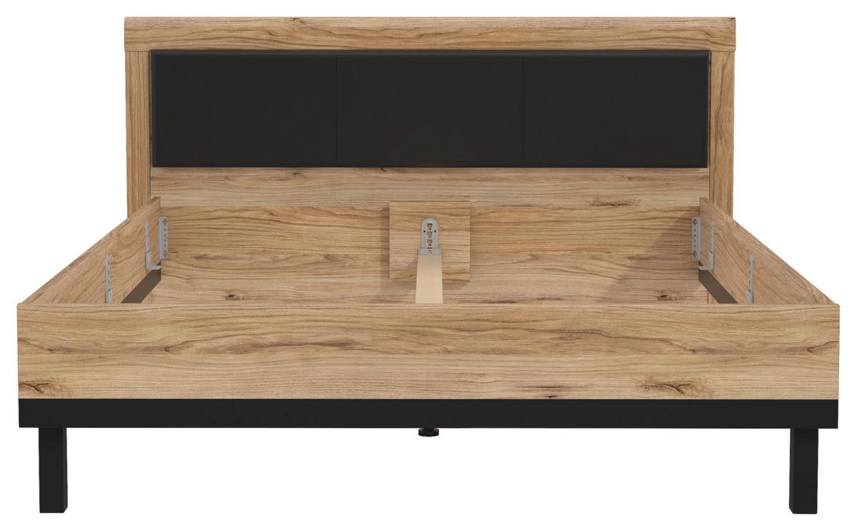 Ágykeret, Kb. 160/200cm Dalate - tölgyfa színű/fekete, Modern, faalapú anyag/fém (160/200cm)