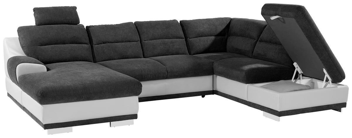 Sedežna Garnitura Seaside, Z Ležiščem, Predalom, Oblika U - barve kroma/črna, Konvencionalno, kovina/tekstil (165/334/218cm) - Premium Living