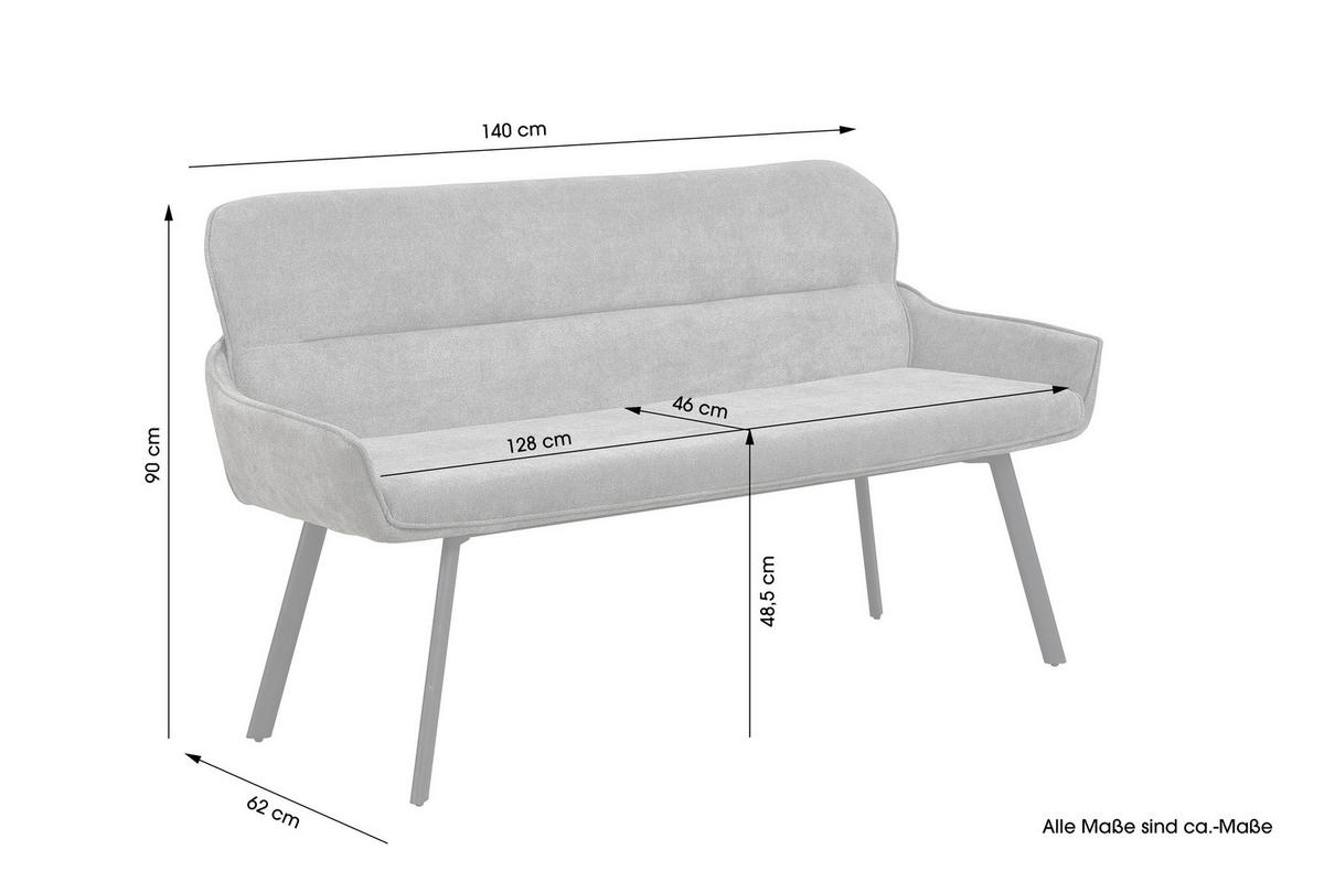 SITZBANK RICO - Dunkelgrau/Schwarz, MODERN, Textil/Metall (140/90/62cm) - MID.YOU