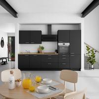 Küchenblock Touch High m. Geräten Schwarz - Edelstahlfarben/Eichefarben, MODERN, Holzwerkstoff/Metall (330cm) - Nobilia