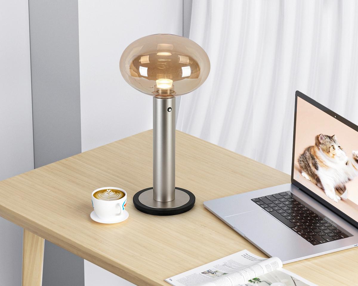 Tischleuchte Siop Bernsteinfarben max. 5 Watt - Champagner/Bernsteinfarben, MODERN, Glas/Kunststoff (20/20/38,5cm)