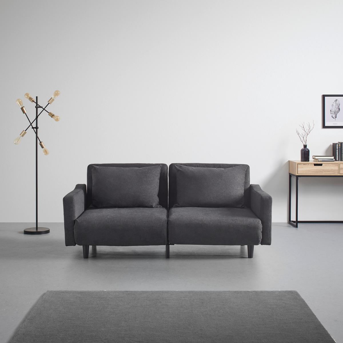Schlafsofa Sandro Dunkelgrau Webstoff - Dunkelgrau/Schwarz, MODERN, Holz/Kunststoff (175/76/89cm) - Bessagi Home