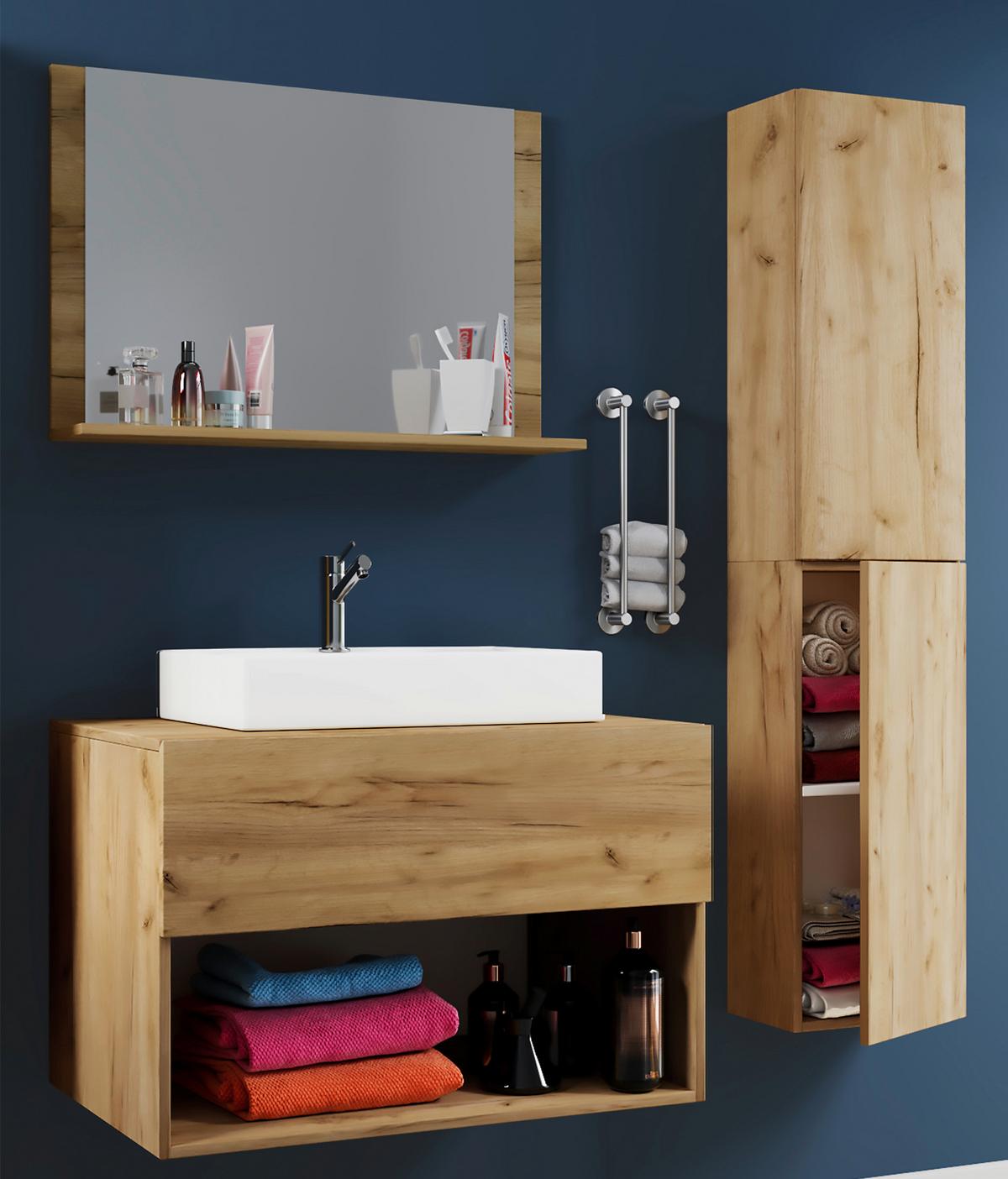 Badezimmer Lendas 4-tlg. ca. 113 cm Honigeiche - Honigeiche/Weiß, MODERN, Keramik/Holzwerkstoff (113/64,2/51,4cm) - MID.YOU