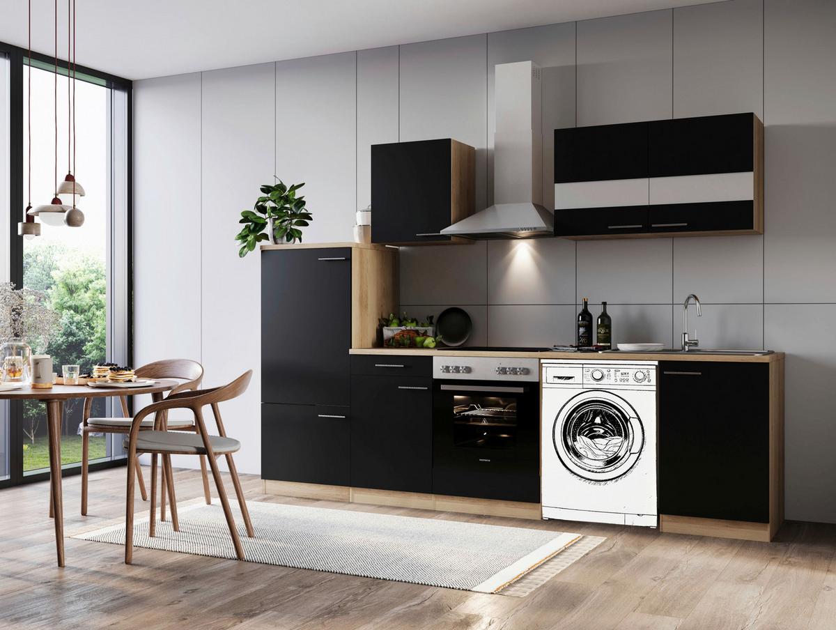 Kuhinjski Blok Z Aparati Merle, 280cm - barve nerjavečega jekla/črna, Basics, kovina/steklo (280cm) - Respekta