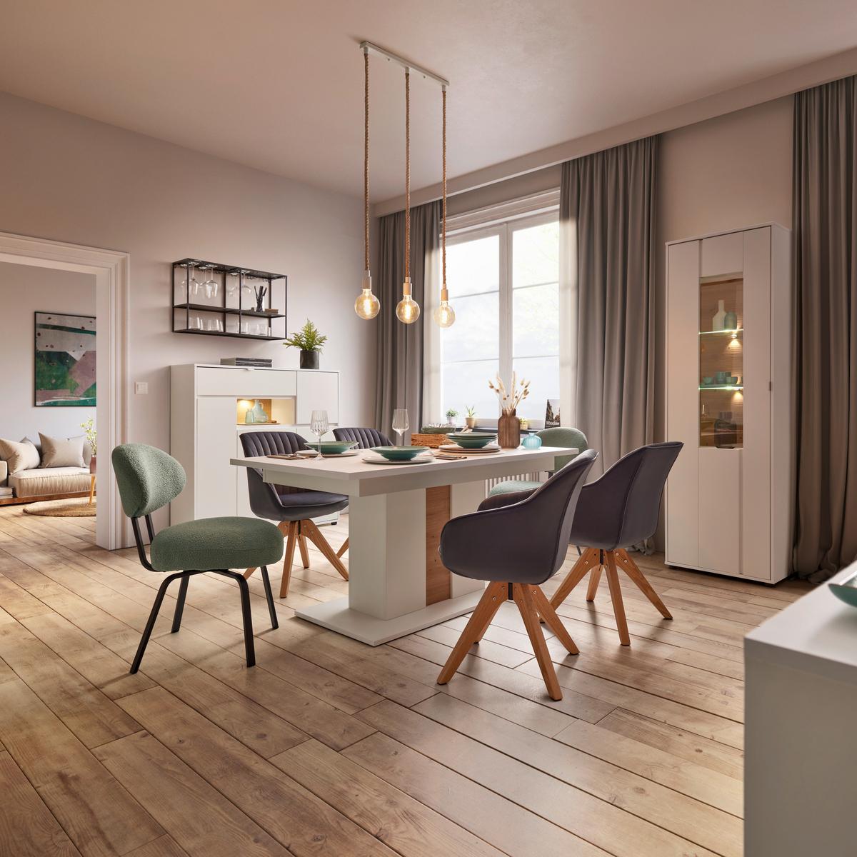 Vitrine in Weiss/Eiche Artisan - Chromfarben/Weiss, Modern, Glas/Holzwerkstoff (64/198/38cm) - Mömax