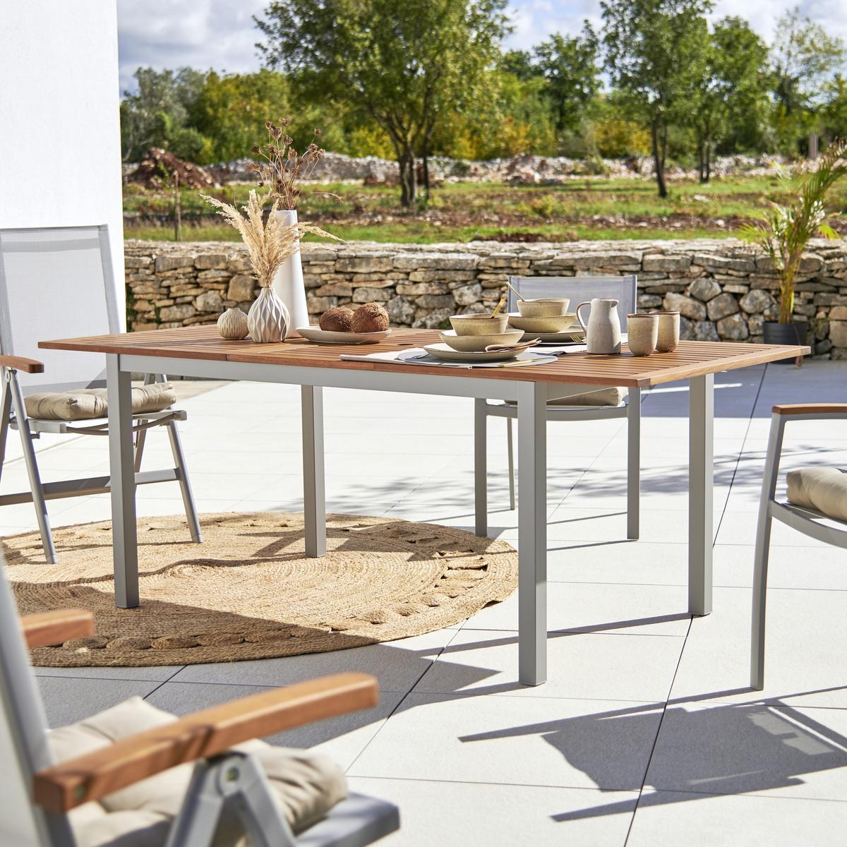 Gartentisch Barcelona 1 Grau/Natur aus Holz/Metall - Naturfarben/Grau, Modern, Holz/Metall (150-200/74,6/89,3cm) - Mömax