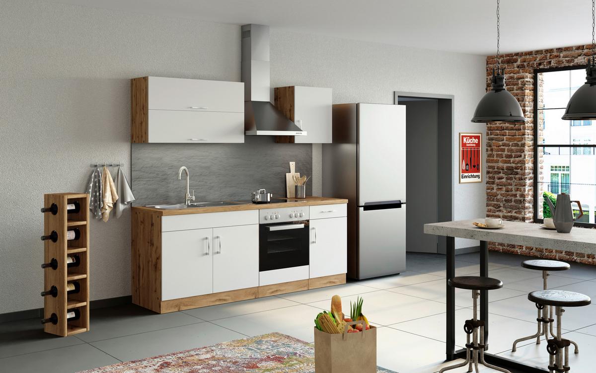Küchenblock 'Sorrento' in Weiß - Chromfarben/Eichefarben, MODERN, Holzwerkstoff/Metall (210cm) - Held