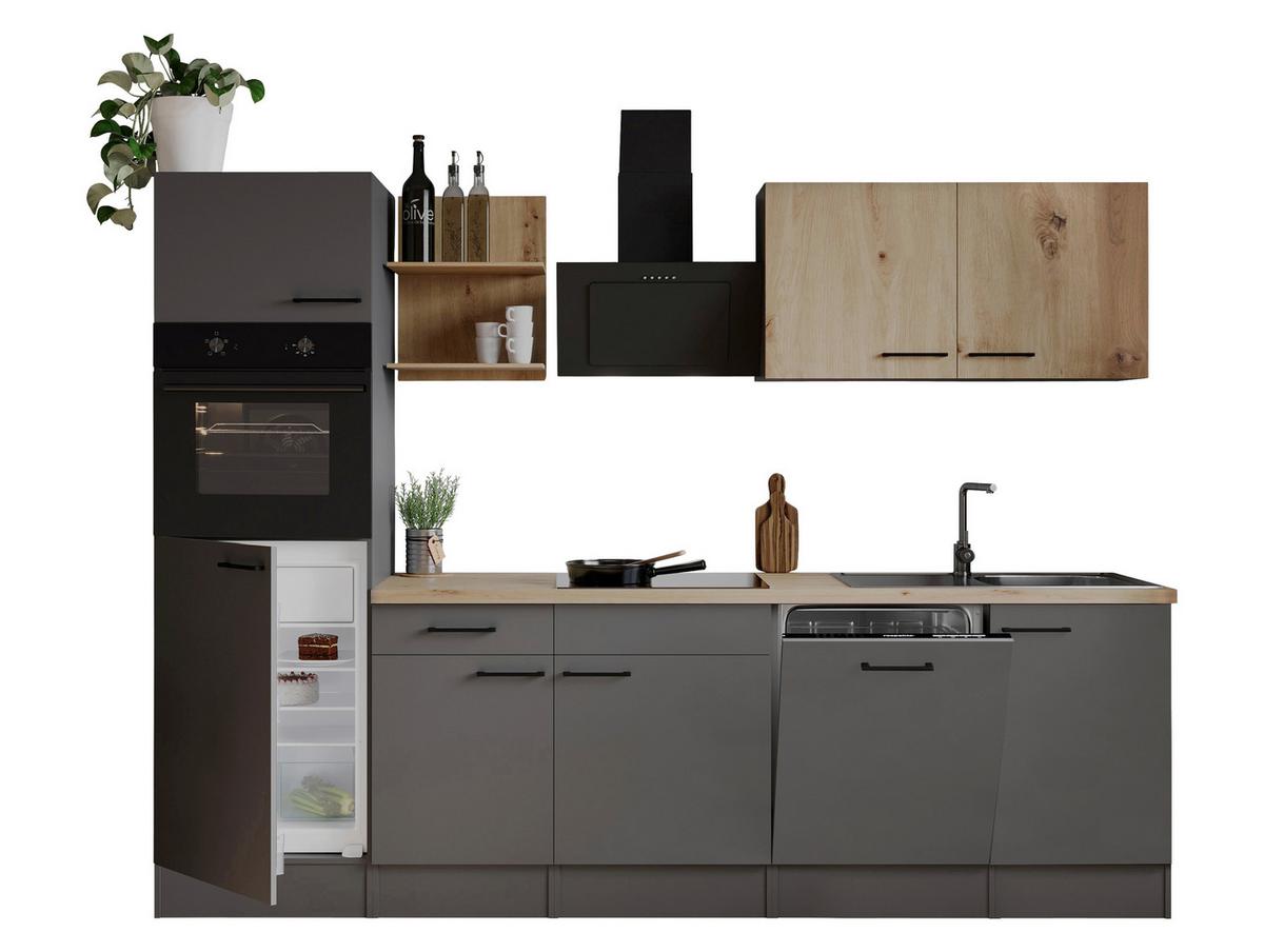Küchenblock Oliver m. Geräten Grau - Eiche Artisan/Grau, Trend, Holzwerkstoff/Metall (280cm) - Respekta