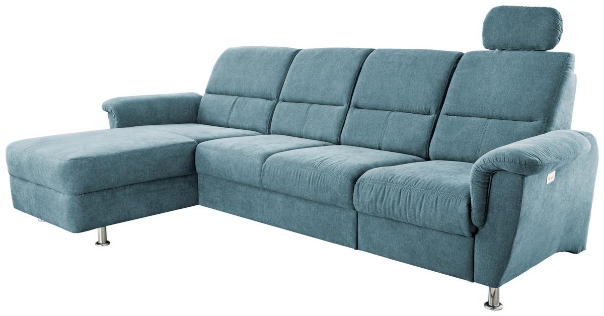 Wohnlandschaft Parole Hellblau Mikrofaser - Chromfarben/Hellblau, KONVENTIONELL, Textil/Metall (165/292cm) - Livetastic