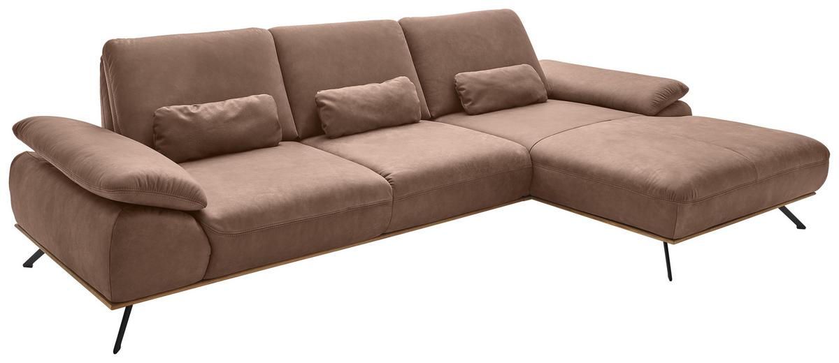 Wohnlandschaft Erling Braun - Beige/Schwarz, MODERN, Leder/Metall (322/89/187cm) - Premium Living