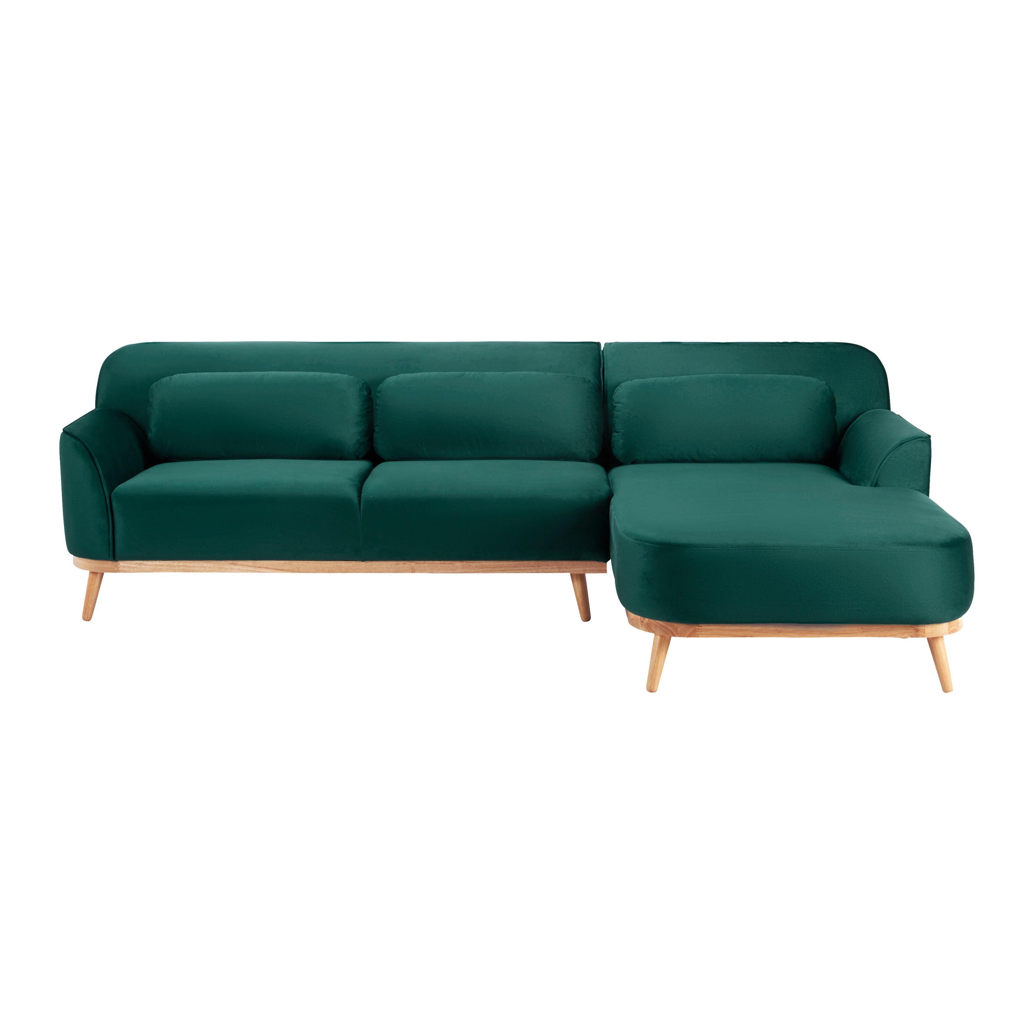Wohnlandschaft Adriana Grün Samt - Naturfarben/Grün, MODERN, Holz/Textil (268/77/161cm) - Bessagi Home