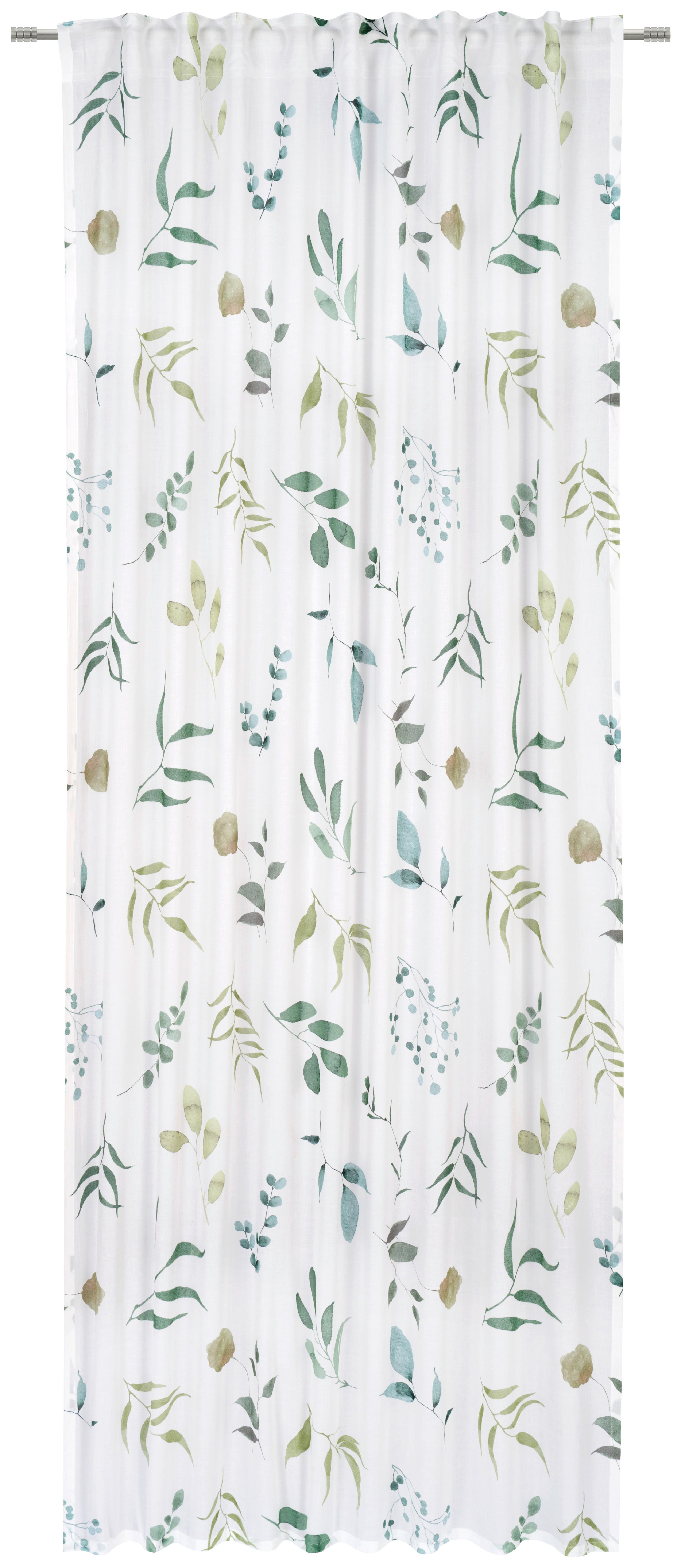 ZASŁONA GOTOWA BOTANICAL - zielony/biały, Konventionell, tkanina (140/255cm) - Bio:Vio