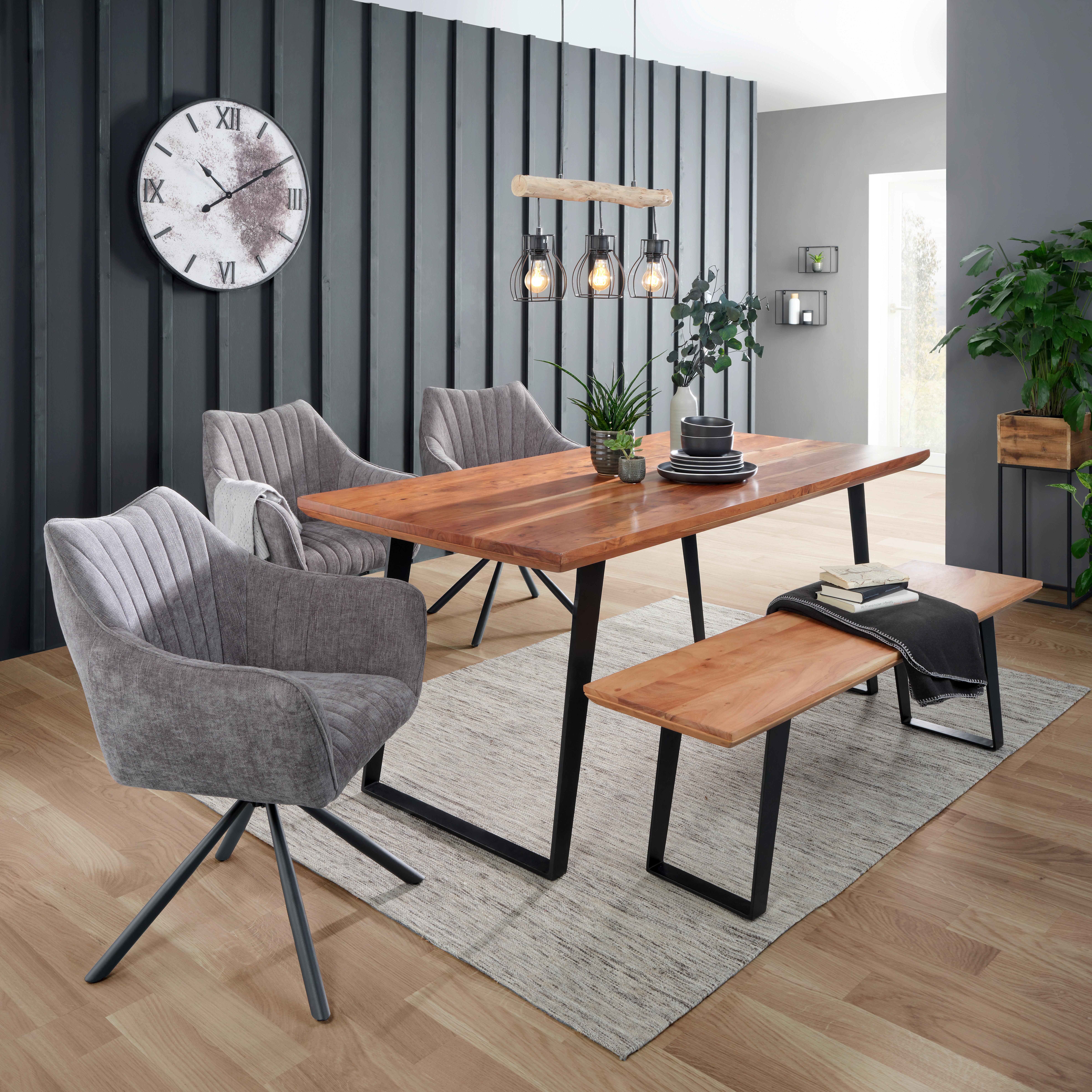 Esstisch aus Akazie massiv - Schwarz/Akaziefarben, Lifestyle, Holz/Metall (175/90/76cm) - Zandiara