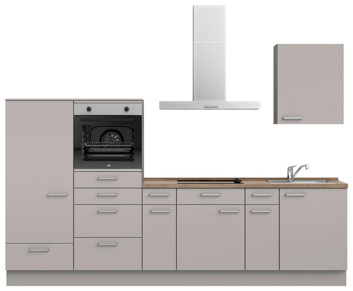 Küchenblock Touch Low m. Geräten Grau - Eiche dunkel/Edelstahlfarben, MODERN, Holzwerkstoff/Metall (300cm) - Nobilia
