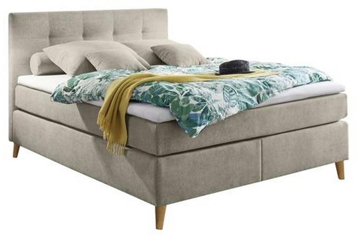 Boxspringbett Missouri 1 inkl. Topper ca. 140x200 cm Sandf. - Sandfarben/Kieferfarben, KONVENTIONELL, Holz/Holzwerkstoff (140/200cm) - MID.YOU