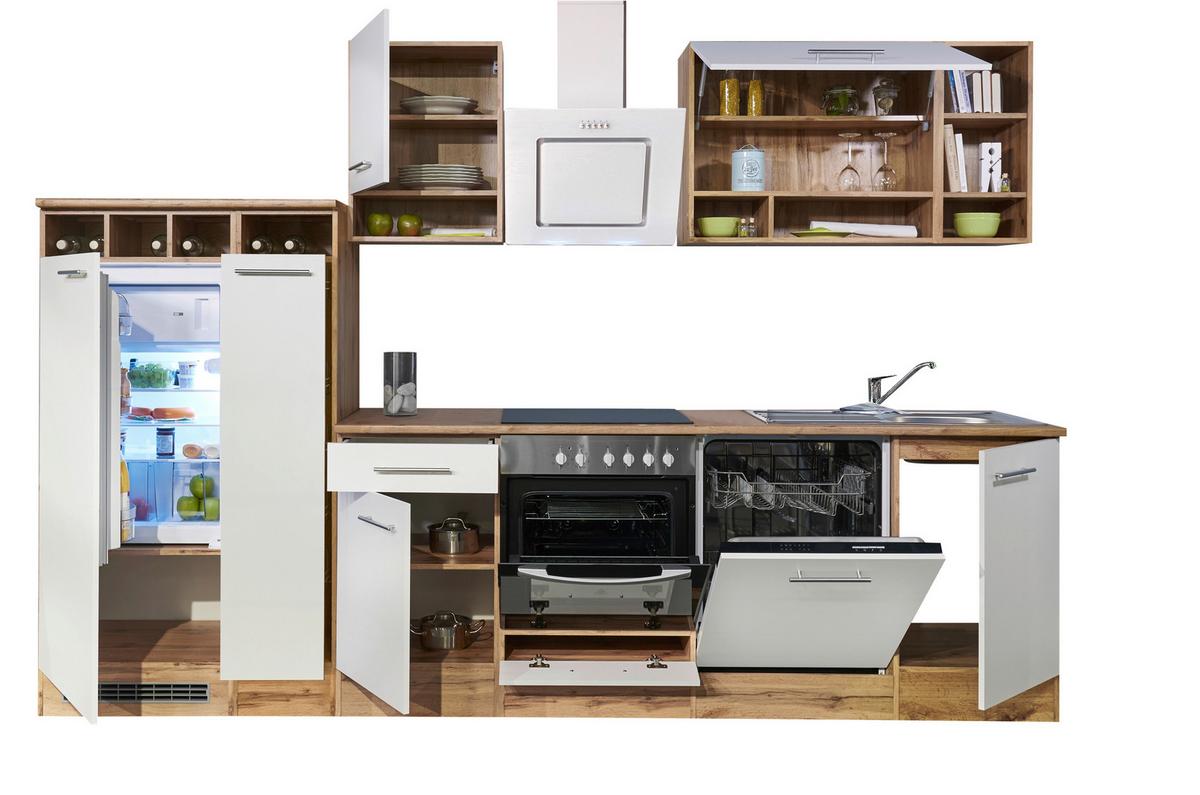 Küchenzeile Economy o. Geräte Weiß/Wildeiche B: ca. 310 cm - Wildeiche/Silberfarben, Basics, Holzwerkstoff/Metall (310cm) - Respekta