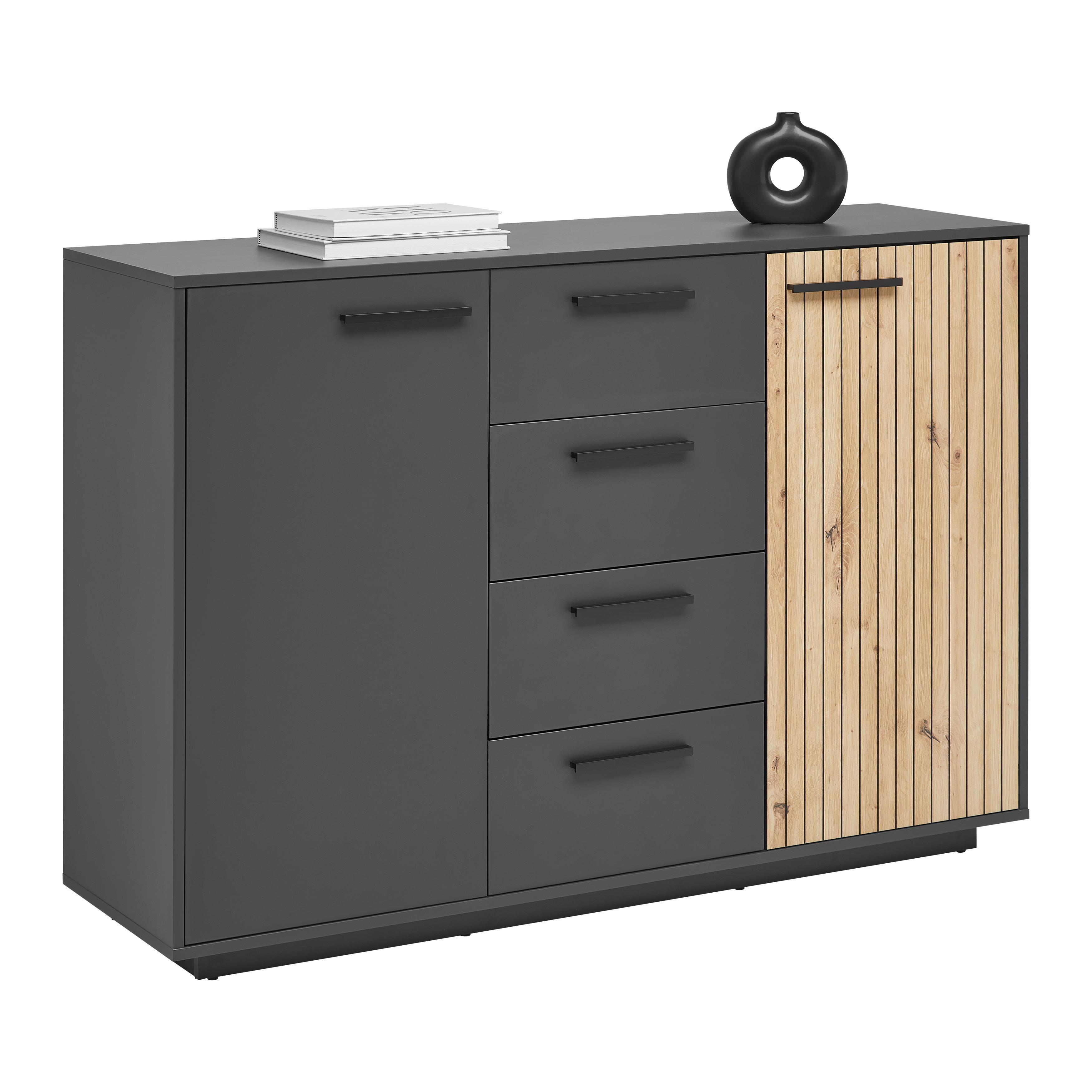Sideboard Lukas Anthrazit/Schwarz/Eichefarben - Anthrazit/Schwarz, MODERN, Holzwerkstoff/Kunststoff (134/95/40cm) - Mömax