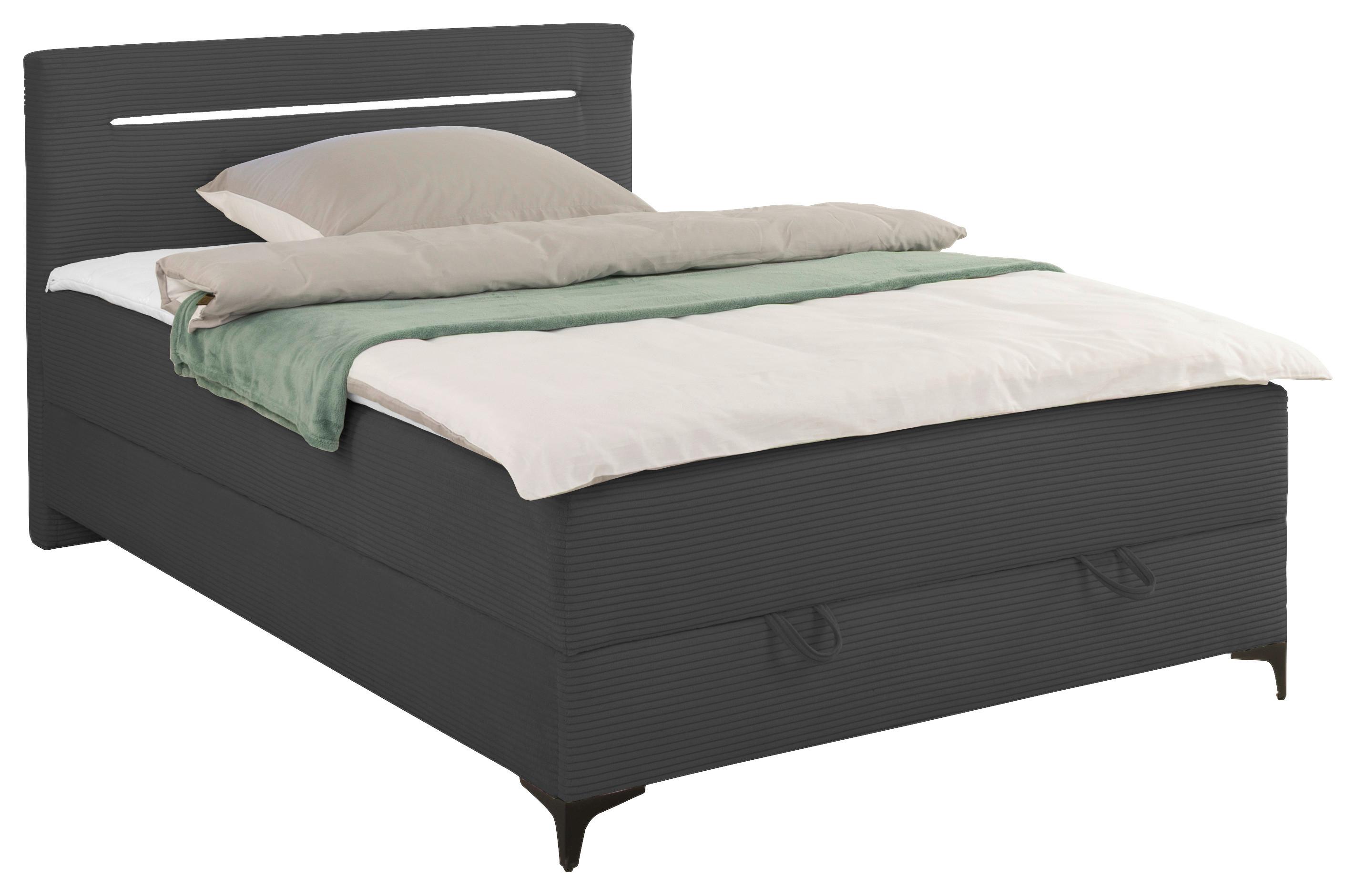 Boxbett Jerry Dunkelgrau ca. 120x200cm - Dunkelgrau/Schwarz, KONVENTIONELL, Textil (120/200cm) - Mömax