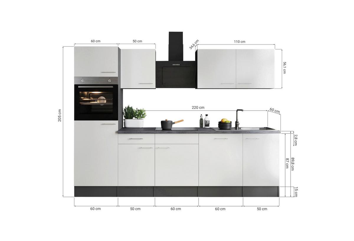 Kuhinjski Blok Z Aparati Oliver, 280cm - temno siva/črna, Design, kovina/leseni material (280cm) - Respekta