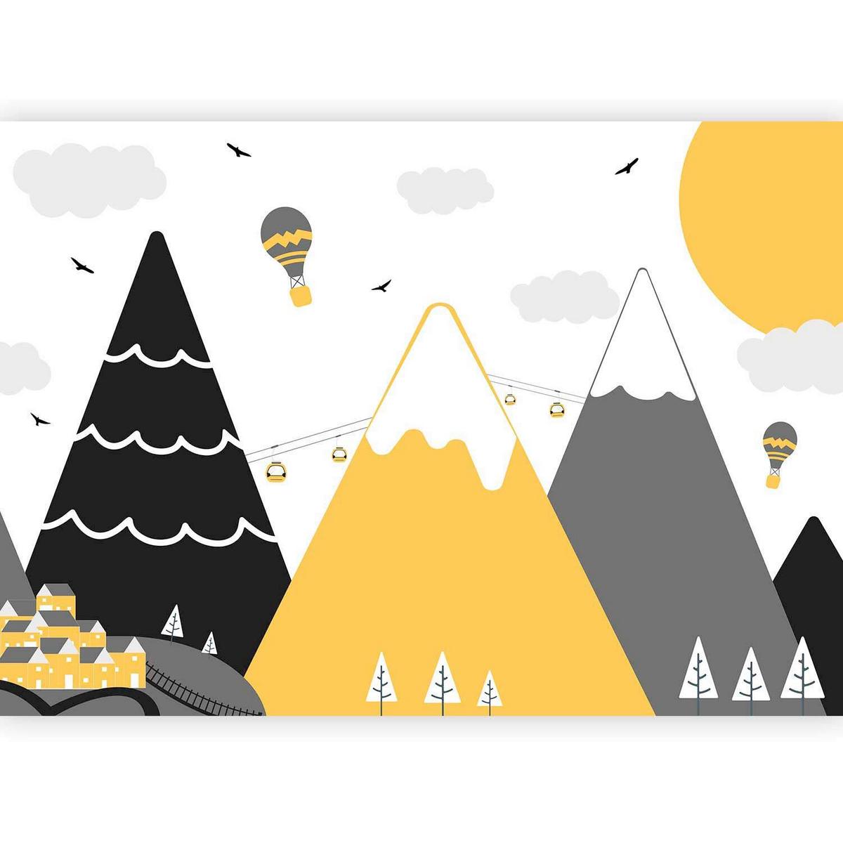 Fototapeta Adventure In The Mountains, 100x70cm - rumena/siva, Basics, tekstil (100/70cm) - artgeist