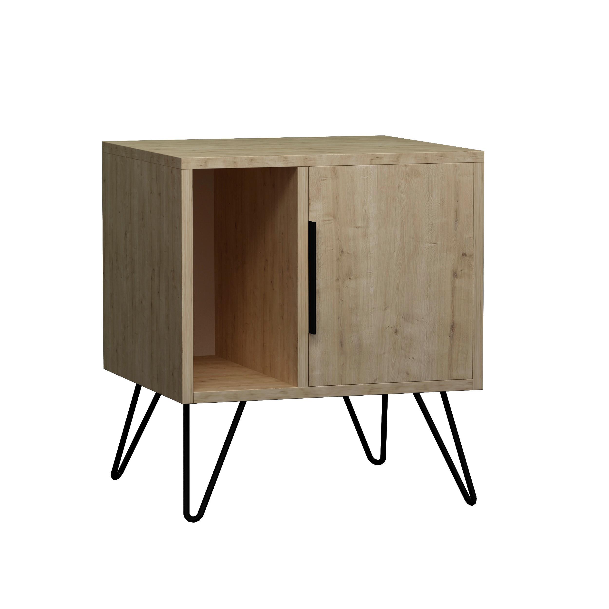 NACHTTISCH GLYNN NIGHTSTAND - Eichefarben, Design, Holzwerkstoff/Metall (50/60/42cm) - Livetastic
