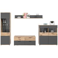 Dnevni Regal Mason, 4-Delno, Siva, Barva Hrasta - siva/črna, Konvencionalno, umetna masa/steklo (327/200/44cm) - MID.YOU