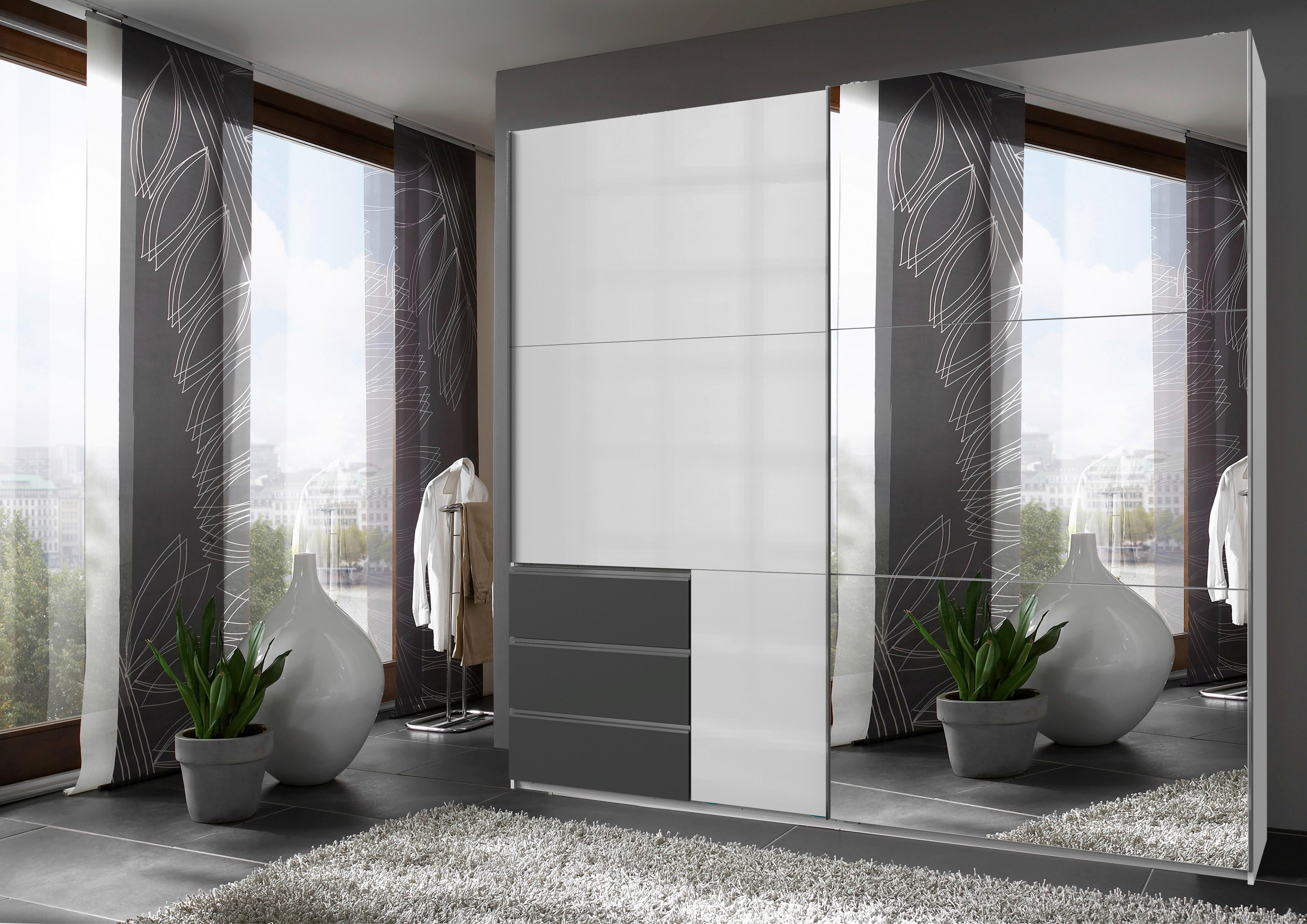 Ormar S Kliznim Vratima Level 36 D - boje grafita/bijela visoki sjaj, Moderno, drvni materijal/metal (250/236/65cm) - Modern Living