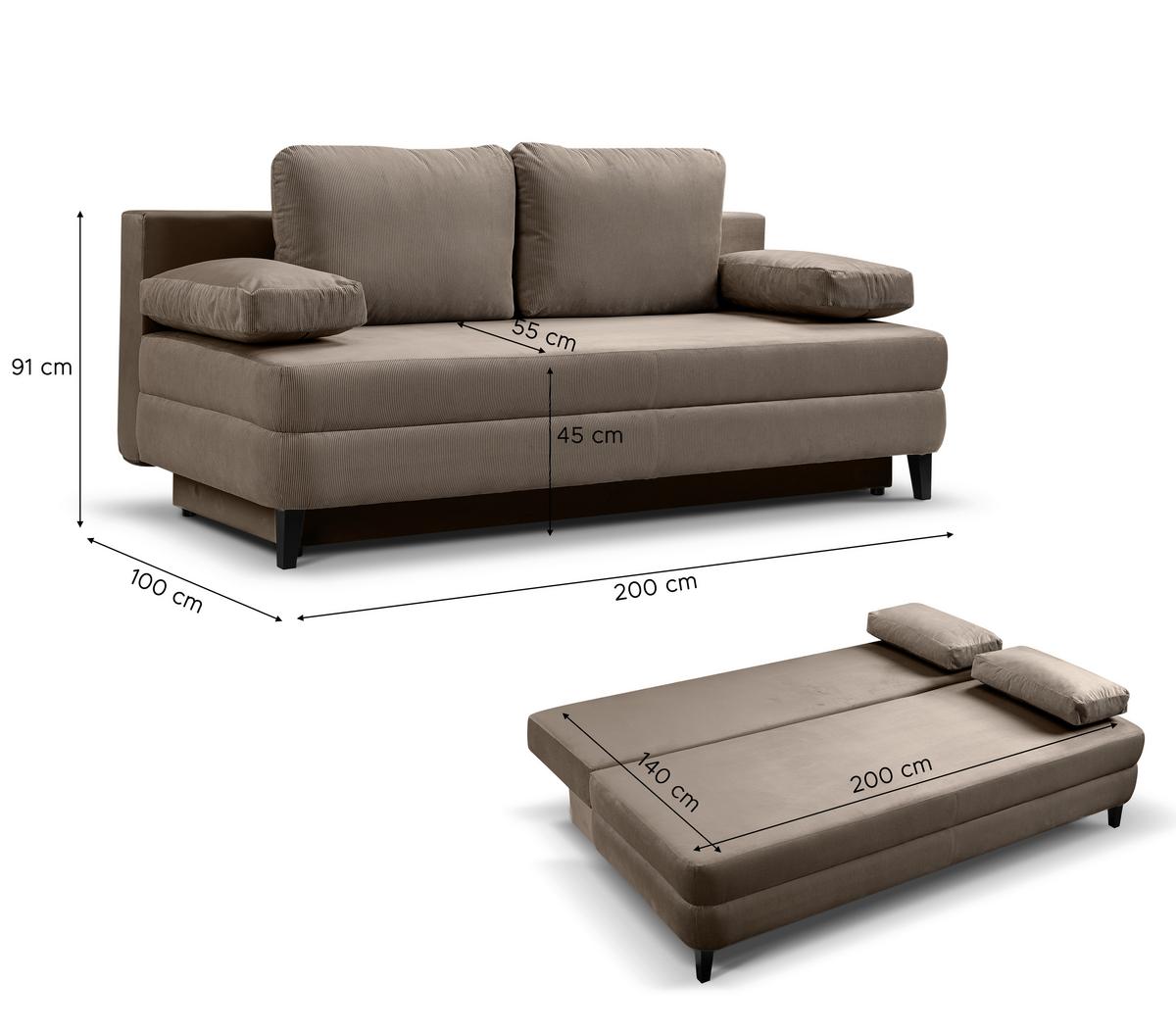 Schlafsofa Sorto Braunbeige - Beigebraun/Schwarz, Basics, Holz/Textil (200/91/100cm) - MID.YOU