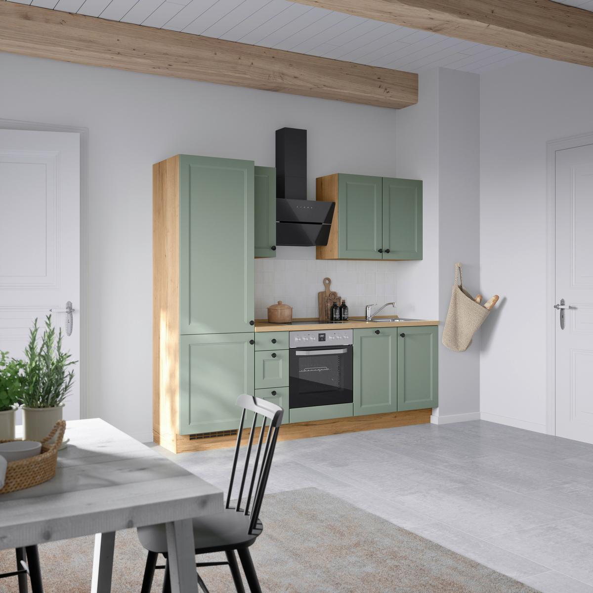 Küchenblock Cascada High m. Geräten Schilfgrün - Schilfgrün/Eichefarben, MODERN, Holzwerkstoff/Metall (240cm) - Nobilia
