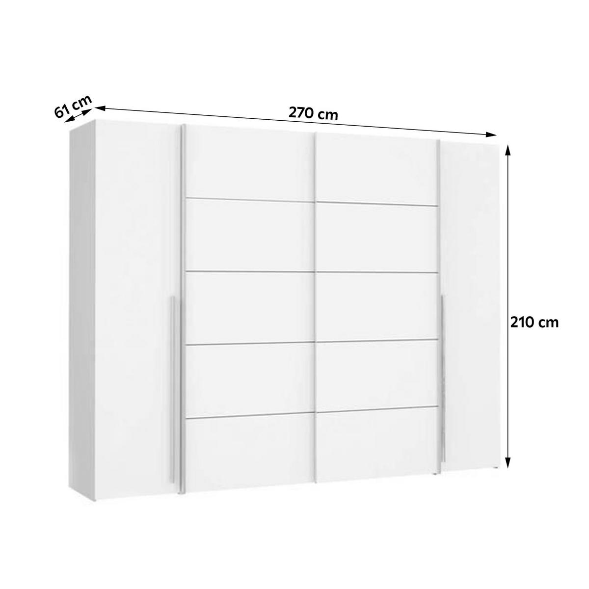 Omara Za Oblačila Narago, Bela - bela/barve aluminija, Moderno, kovina/umetna masa (270/210/61cm) - MID.YOU