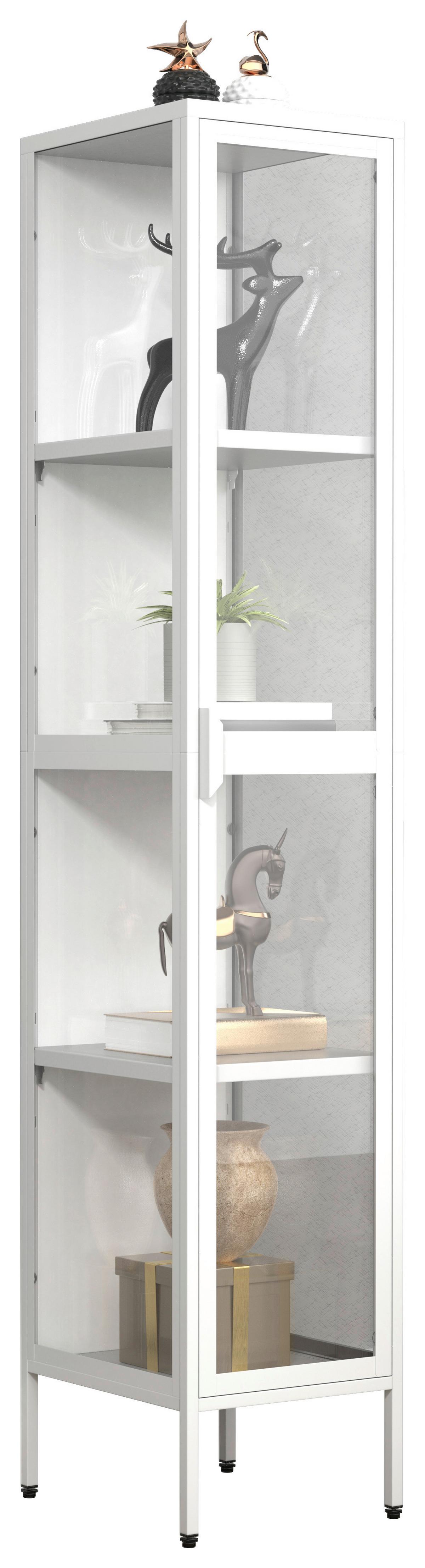 Vitrine Floka XL Weiß - Transparent/Weiß, Design, Glas/Metall (30/160/35cm) - MID.YOU