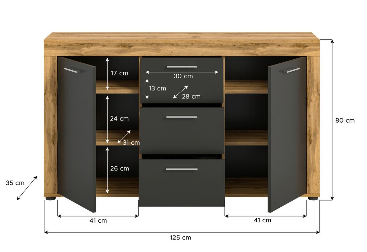 Comodă cu uși JAM - stejar Wotan, Design, material pe bază de lemn (125/80/35cm) - Modern Living