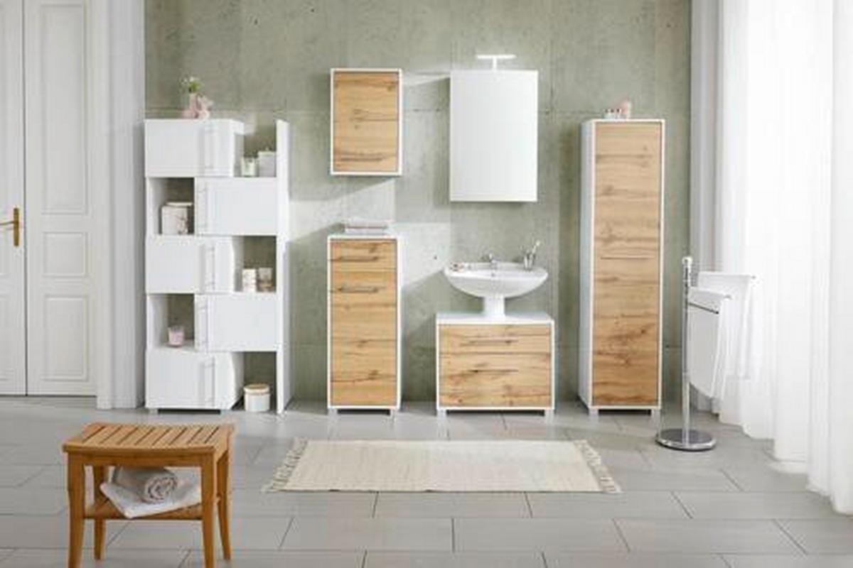 Unterschrank Weiß/Eichefarben - Chromfarben/Weiss, Modern, Holzwerkstoff/Metall (40/100/33cm) - Mömax