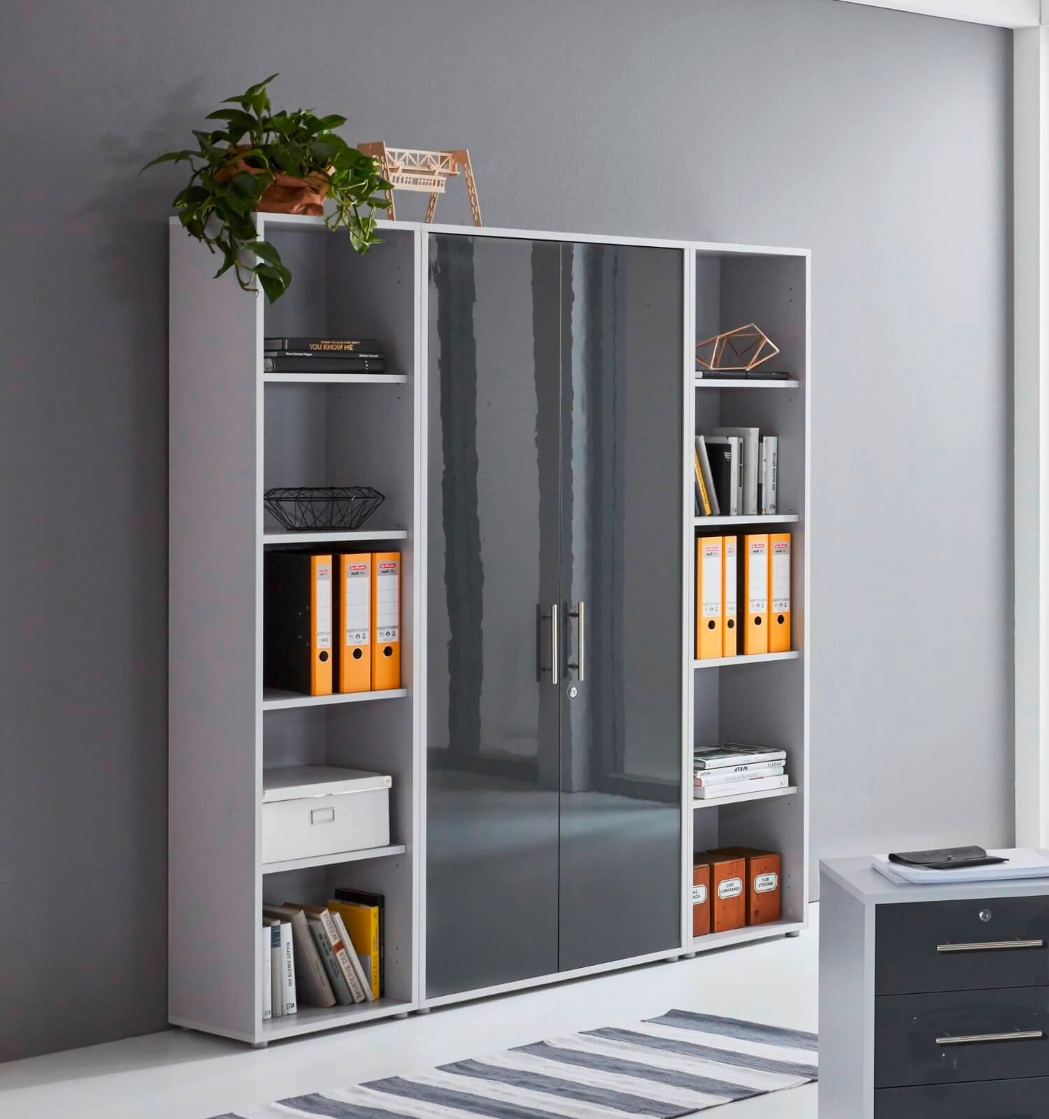 Aktenschrank Office Edition Sw Set 3 hoch Grau - Anthrazit Hochglanz/Grau, MODERN, Holzwerkstoff (173/186/33cm) - MID.YOU