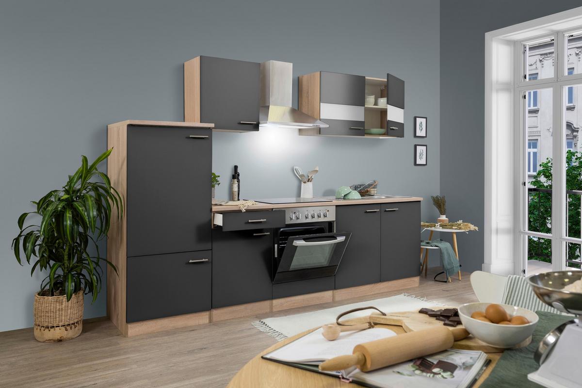 Küchenleerblock LBKB270ESG Grau/Eiche ca. 270 cm - Eichefarben/Silberfarben, Basics, Holzwerkstoff/Metall (270cm) - Respekta