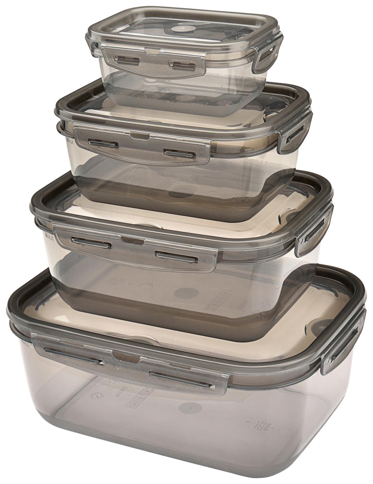 Frischhaltedosenset Blacky in Schwarz/Transparent 4-teilig - Transparent/Schwarz, MODERN, Kunststoff - Mömax