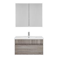 Kopalnica Isla, Bela, Hrast, Led - siva/bela, Moderno, steklo/leseni material (80/70/47/70/47/13cm) - Bessagi Home