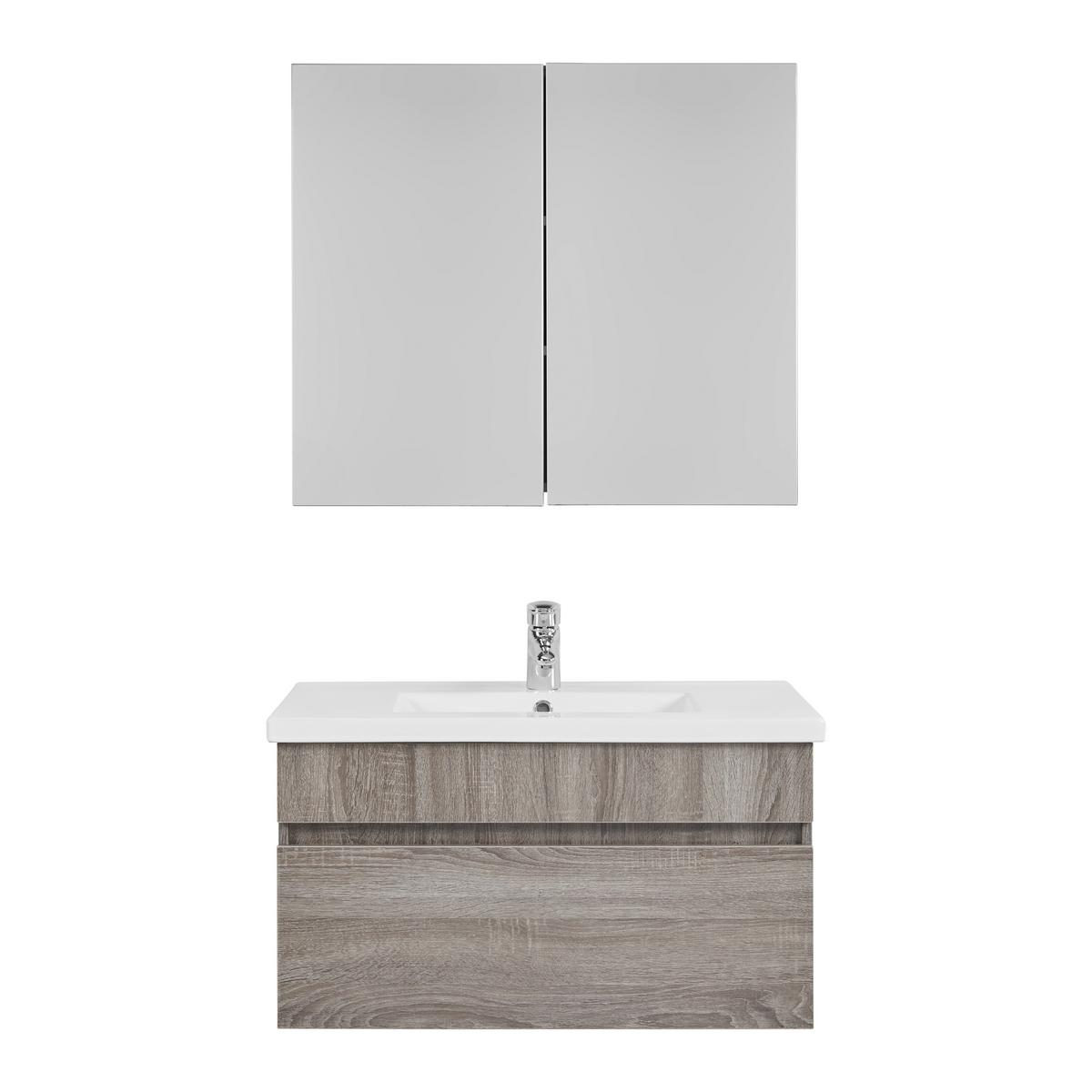 Kopalnica Isla, Bela, Hrast, Led - siva/bela, Moderno, steklo/leseni material (80/70/47/70/47/13cm) - Bessagi Home