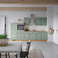 Küchenblock Cascada Low m. Geräten Schilfgrün - Schilfgrün/Eichefarben, MODERN, Holzwerkstoff/Metall (330cm) - Nobilia