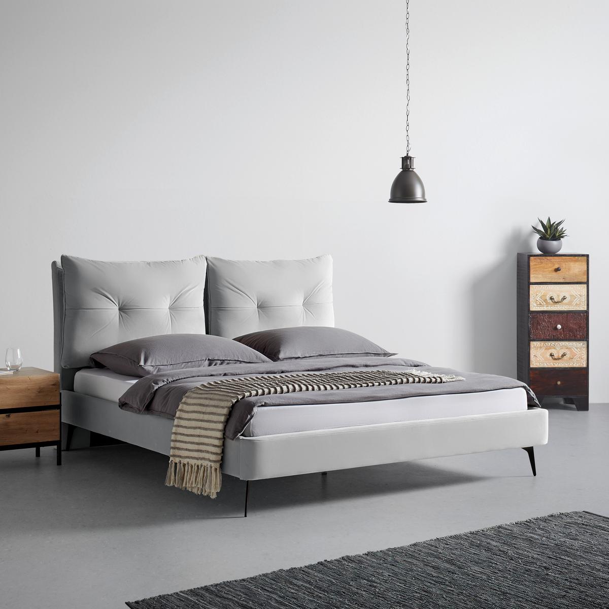Polsterbett Malea ca. 180x200 cm Hellgrau - Hellgrau/Schwarz, MODERN, Holz/Textil (180/200cm) - Bessagi Home