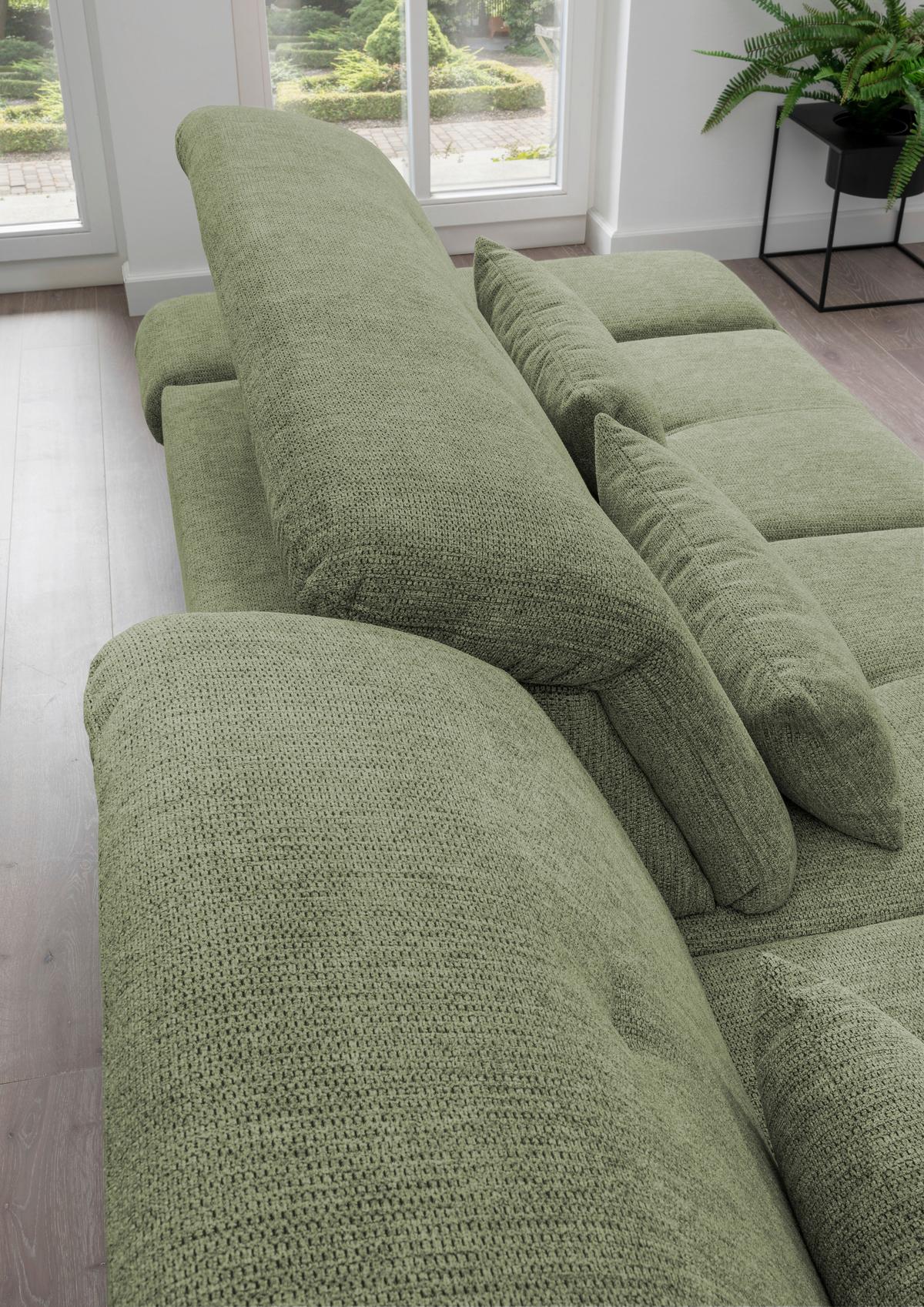 Wohnlandschaft Dalida Grün Chenille - Chromfarben/Grün, Design, Textil/Metall (196/300cm) - Livetastic