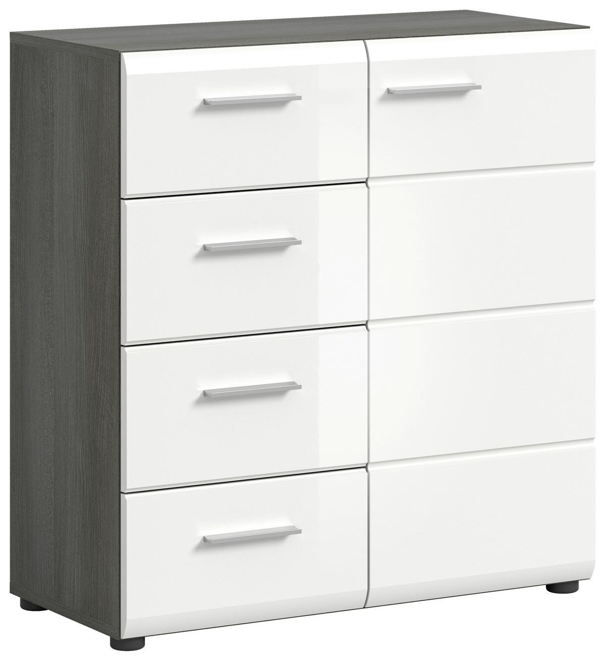 Kommode Salsa ca. 80x85x37 cm Weiß/Rauchsilb - Weiß Hochglanz/Silberfarben, Design, Holzwerkstoff/Kunststoff (80/85/37cm) - MID.YOU
