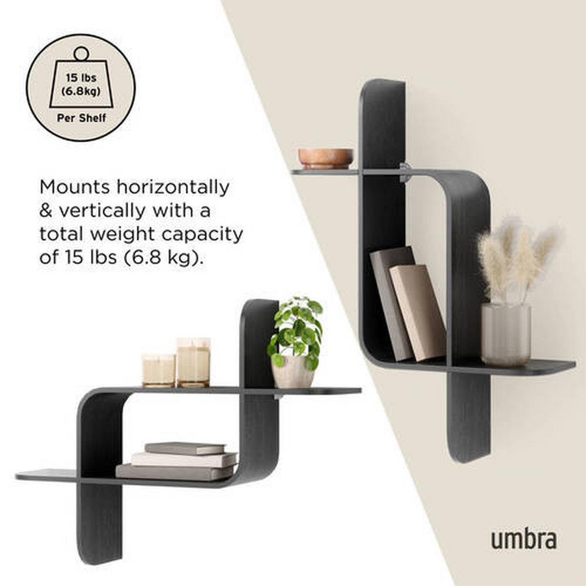 Wandregal Montage Schwarz - Schwarz, KONVENTIONELL, Holz (64/48/16cm) - Umbra